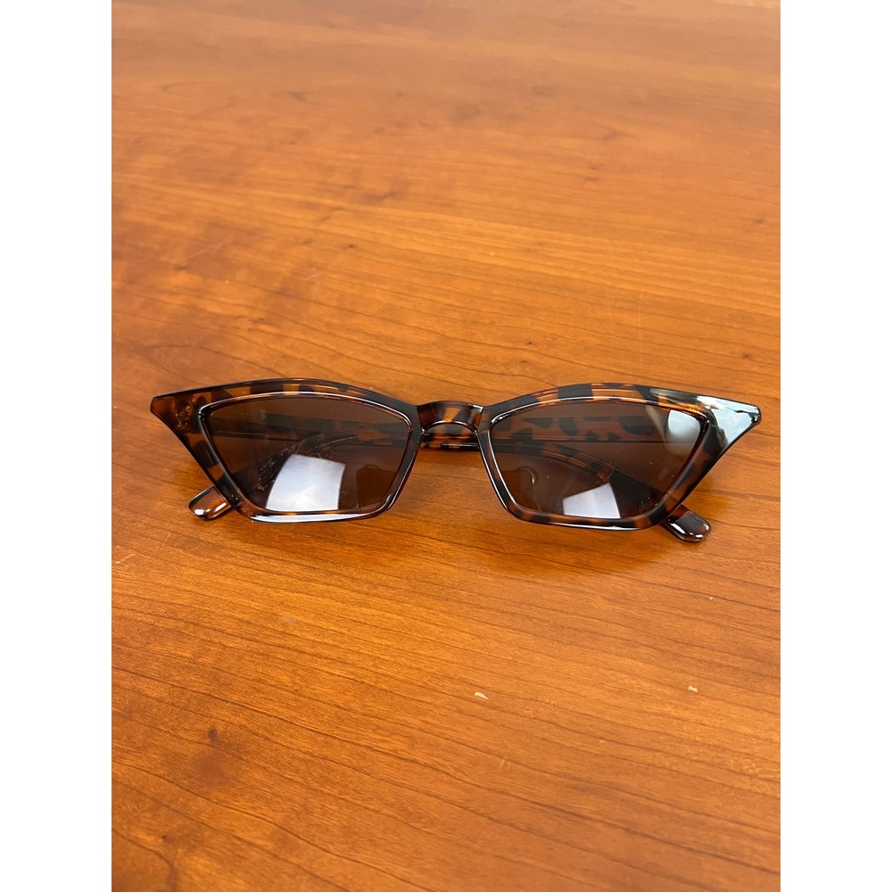 Womens Tortoiseshell Cat Eye Sunglasses Retro Slim Angular Brown Frames